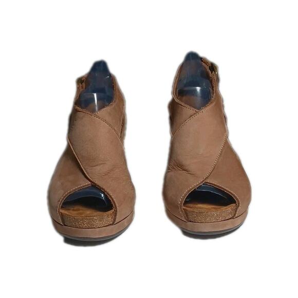 FRAU Platform Wedge Criss Cross Sandals Heels Womens Size 7.5 US 39 Tan Leather - Picture 2 of 11